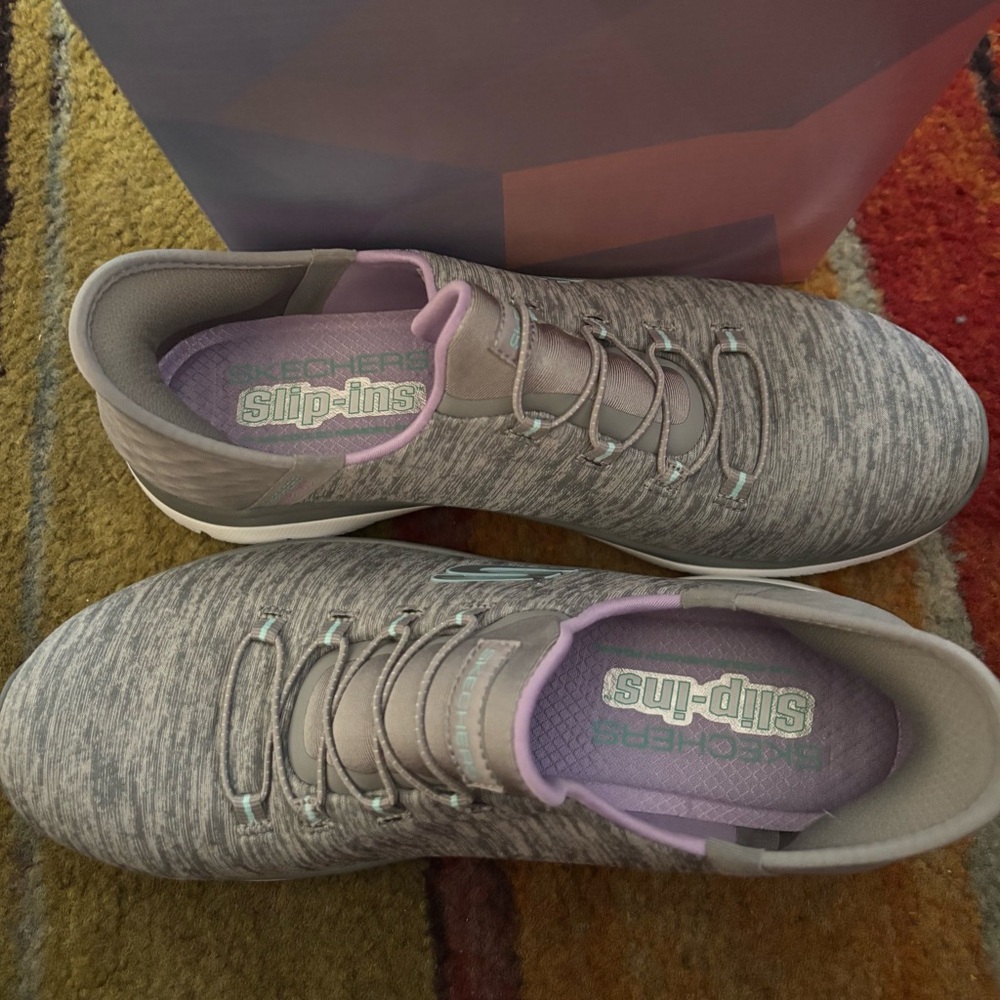 NEW! Skechers Women's Gray and Purple “Slip In” Athletic Sneakers - Picture 2 of 4